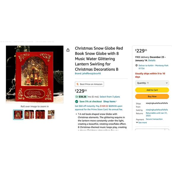 Christmas Snow Globe Red Book Glittering Lantern Swirling Christmas Decor 269.99 - Picture 8 of 15